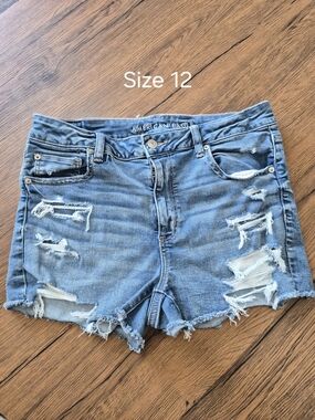 American Eagle Outfitters Distressed Light Blue Jean Shorts